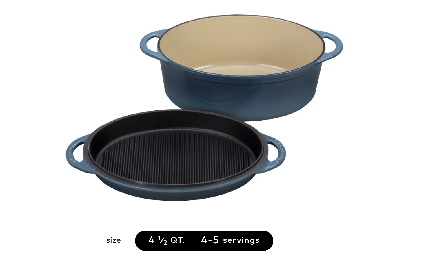 Le Cruset 4 1/2 qt oval dutch over with grill top lid